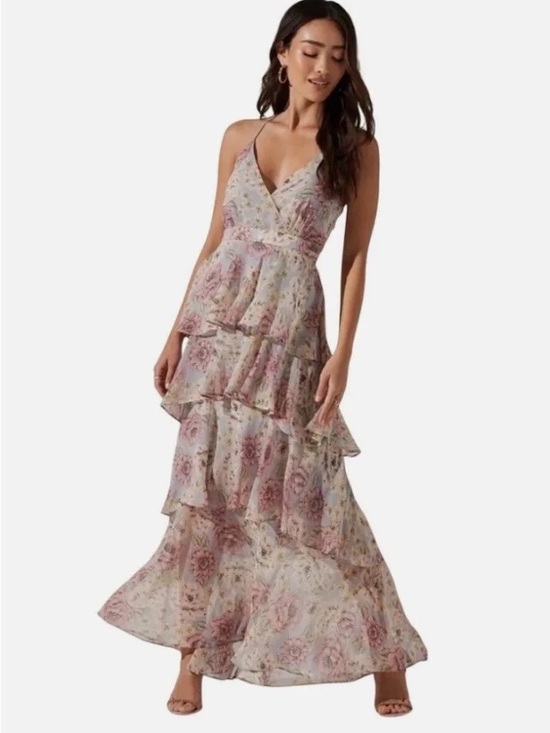 Astr Dresses & Skirts - ASTR the Label Rosana Floral Tiered Ruffle Maxi Dress backless plunge - SizeXs